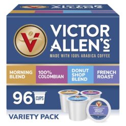 Victor Allen's Coffee Variety Pack (Morning Blend, 100% Colombian, Donut Shop Blend, and French Roast), 96 Count, Single Serve Coffee Pods for Keurig K-Cup Brewers