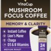 VitaCup Focus Mushroom Coffee Instant Packets, for Memory & Clarity Support, w/Fiber, Chaga, Lion’s Mane, D3, B Vitamins, Medium Roast, 100% Arabica & Robusta Coffee in Single Serve Sticks, 24 Ct