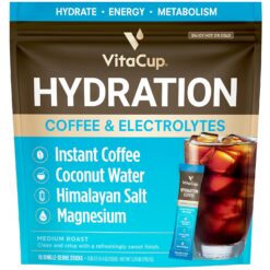 VitaCup Hydration Coffee Packets, The First Coffee That Hydrates You w/Electrolytes, Coconut Water, Pink Himalayan Salt, Magnesium, Medium Roast, Instant Coffee in Single Serve Sticks, 18 Ct