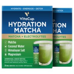 VitaCup Hydration Matcha Instant Packets, for Natural Energy and Detox, w/Electrolytes, Ceremonial Grade Organic Matcha, Coconut Water, Pink Himalayan Salt, Magnesium, in Single Serve Sticks, 40ct