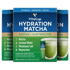 VitaCup Hydration Matcha Instant Packets, for Natural Energy and Detox, w/Electrolytes, Ceremonial Grade Organic Matcha, Coconut Water, Pink Himalayan Salt, Magnesium, in Single Serve Sticks, 60ct