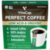 VitaCup Perfect Low Acid Instant Coffee Packets, Dark Roast Coffee, USDA Organic & Fair Trade, Third Party Tested for Mycotoxins & Pesticides, Single Origin, Clean & Pure, 24 ct