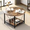 YITAHOME Round Coffee Table for Living Room, Rustic Circle Coffee Tables with Storage Shelf, Retro Farmhouse Coffee Cocktail Tables,Rustic Brown