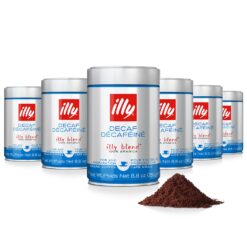 illy Ground Coffee Espresso - 100% Arabica Coffee Ground – Classico Decaf Roast - Notes of Caramel, Toasted Bread & Chocolate - Rich Aromatic Profile - No Preservatives – 8.8 Ounce, 6 Pack