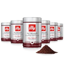illy Ground Coffee Espresso - 100% Arabica Coffee Ground – Intenso Dark Roast – Warm Notes of Cocoa & Dried Fruit - Rich Aromatic Profile - Precise Roast - No Preservatives – 8.8 Ounce, 6 Pack