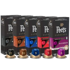 peet's Coffee, Espresso Coffee Pods Variety Pack, Dark, Medium & Decaf Roasts, Compatible with Nespresso Original Machine, Intensity 8-10, 50 Count (5 Boxes of 10 Espresso Capsules)