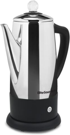 Elite Gourmet EC812 Electric 12-Cup Coffee Percolator with Keep Warm, Clear Brew Progress Knob Cool-Touch Handle Cord-less Serve, Stainless Steel - 1