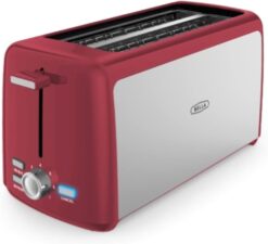 BELLA 4 Slice Toaster, Long Slot & Removable Crumb Tray, 7 Shading Options with Auto Shut Off, Cancel & Reheat Button, Toast Bread & Bagel, Stainless Steel & Red - 1