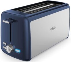 BELLA 4 Slice Toaster, Long Slot & Removable Crumb Tray, 7 Shading Options with Auto Shut Off, Cancel & Reheat Button, Toast Bread & Bagel, Stainless Steel & Blue - 1