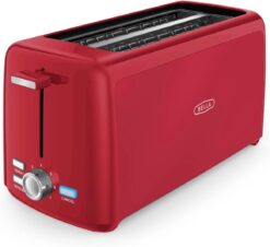 BELLA 4 Slice Toaster, Long Slot & Removable Crumb Tray, 7 Shading Options with Auto Shut Off, Cancel & Reheat Button, Toast Bread & Bagel, Red - 1