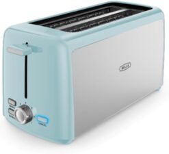 BELLA 4 Slice Toaster, Long Slot & Removable Crumb Tray, 7 Shading Options with Auto Shut Off, Cancel & Reheat Button, Toast Bread & Bagel, Stainless Steel & Aqua - 1
