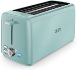 BELLA 4 Slice Toaster, Long Slot & Removable Crumb Tray, 7 Shading Options with Auto Shut Off, Cancel & Reheat Button, Toast Bread & Bagel, Aqua - 1