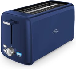BELLA 4 Slice Toaster, Long Slot & Removable Crumb Tray, 7 Shading Options with Auto Shut Off, Cancel & Reheat Button, Toast Bread & Bagel, Blue - 1