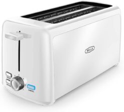 BELLA 4 Slice Toaster, Long Slot & Removable Crumb Tray, 7 Shading Options with Auto Shut Off, Cancel & Reheat Button, Toast Bread & Bagel, White - 1