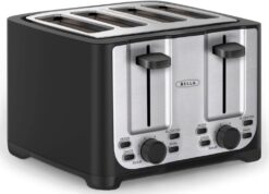 BELLA 4 Slice Toaster with Auto Shut Off - Extra Wide Slots & Removable Crumb Tray and Cancel, Defrost & Reheat Function - Toast Bread & Bagel, Black - 1