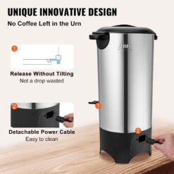 VEVOR Commercial Coffee Urn, 50 Cups/7.5qt Stainless Steel Large Coffee Dispenser, 1000W 110V Electric Coffee Maker Urn For Quick Brewing, Hot Water Urn with Detachable Power Cord for Easy Cleaning - 5