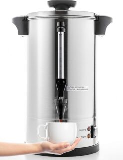 SYBO 2024 UPGRADE SR-CP-100B Commercial Grade Stainless Steel Percolate Coffee Maker Hot Water Urn for Catering, 100-Cup 16 L, Metallic - 1