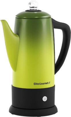 Elite Gourmet EC812G Vintage 50’s Electric Coffee Percolator Clear Brew Progress Knob Cool-Touch Handle Cord-less Serve, 12-Cup, Retro Green - 1