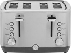 GE Stainless Steel Toaster | 4 Slice | Extra Wide Slots for Toasting Bagels, Breads, Waffles & More | 7 Shade Options for the Entire Household to Enjoy | Countertop Kitchen Essentials | 1500 Watts - 1