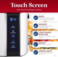 Elite Gourmet ECT5322 Long Slot 4 Slice Toaster, Countdown Timer, Bagel Function 6 Toast Setting, Defrost, Cancel Function, Built-in Warming Rack, Extra Wide Slots for Bagels Waffles, Stainless Steel - 2