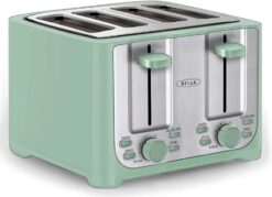 BELLA 4 Slice Toaster with Auto Shut Off - Extra Wide Slots & Removable Crumb Tray and Cancel, Defrost & Reheat Function - Toast Bread & Bagel, Sage - 1