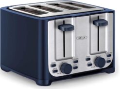 BELLA 4 Slice Toaster with Auto Shut Off - Extra Wide Slots & Removable Crumb Tray and Cancel, Defrost & Reheat Function - Toast Bread & Bagel, Blue - 1
