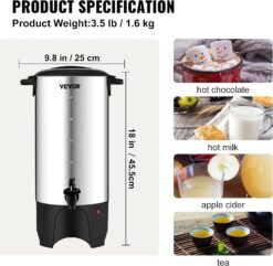 VEVOR Commercial Coffee Urn, 50 Cups/7.5qt Stainless Steel Large Coffee Dispenser, 1000W 110V Electric Coffee Maker Urn For Quick Brewing, Hot Water Urn with Detachable Power Cord for Easy Cleaning - 7