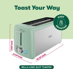 BELLA 4 Slice Toaster, Long Slot & Removable Crumb Tray, 7 Shading Options with Auto Shut Off, Cancel & Reheat Button, Toast Bread & Bagel, Stainless Steel & Sage - 2