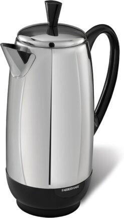 Farberware Electric Coffee Percolator, FCP412, Stainless Steel Basket, Automatic Keep Warm, No-Drip Spout, 12 Cup - 1