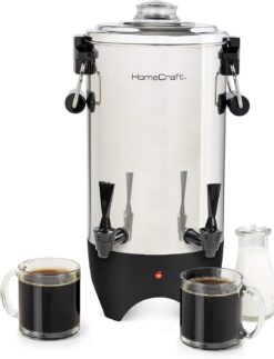 HomeCraft 45-Cup Coffee Urn and Hot Beverage Dispenser with Double Dripless Faucet, Quick-Brewing, Stainless Steel - 1