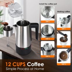 HOMOKUS Electric Coffee Percolator 12 CUPS Percolator Coffee Pot, 800W Percolator Coffee Maker Stainless Steel with Clear Knob Cool-touch Handle, Silver Coffee Pot Percolator Auto Keep Warm Function - 4