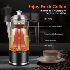 HOMOKUS Electric Coffee Percolator 12 CUPS Percolator Coffee Pot, 800W Percolator Coffee Maker Stainless Steel with Clear Knob Cool-touch Handle, Silver Coffee Pot Percolator Auto Keep Warm Function - 2