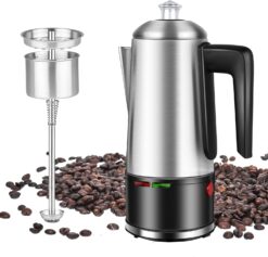 HOMOKUS Electric Coffee Percolator 12 CUPS Percolator Coffee Pot, 800W Percolator Coffee Maker Stainless Steel with Clear Knob Cool-touch Handle, Silver Coffee Pot Percolator Auto Keep Warm Function - 9