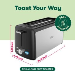 BELLA 4 Slice Toaster, Long Slot & Removable Crumb Tray, 7 Shading Options with Auto Shut Off, Cancel & Reheat Button, Toast Bread & Bagel, Stainless Steel & Black - 2