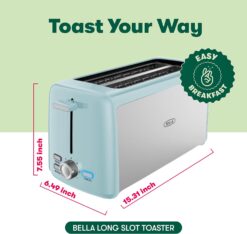 BELLA 4 Slice Toaster, Long Slot & Removable Crumb Tray, 7 Shading Options with Auto Shut Off, Cancel & Reheat Button, Toast Bread & Bagel, Stainless Steel & Aqua - 2