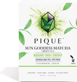 Pique Organic Sun Goddess Matcha - Ceremonial Grade Matcha Green Tea Powder, Supports Radiant Skin, Calm Energy - 28 Single Serve Sticks (Pack of 1) - 1