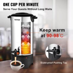 VEVOR Commercial Coffee Urn, 50 Cups/7.5qt Stainless Steel Large Coffee Dispenser, 1000W 110V Electric Coffee Maker Urn For Quick Brewing, Hot Water Urn with Detachable Power Cord for Easy Cleaning - 4