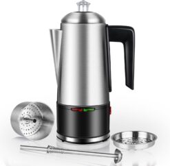 HOMOKUS Electric Coffee Percolator 12 CUPS Percolator Coffee Pot, 800W Percolator Coffee Maker Stainless Steel with Clear Knob Cool-touch Handle, Silver Coffee Pot Percolator Auto Keep Warm Function - 8