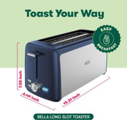 BELLA 4 Slice Toaster, Long Slot & Removable Crumb Tray, 7 Shading Options with Auto Shut Off, Cancel & Reheat Button, Toast Bread & Bagel, Stainless Steel & Blue - 2