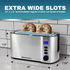 Elite Gourmet ECT4400B# Long Slot 4 Slice Toaster, Countdown Timer, 6 Toast Setting, Defrost, Cancel Function, Built-in Warming Rack, Extra Wide Slots for Bagel Waffle, Stainless Steel - 8