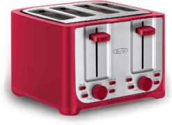 BELLA 4 Slice Toaster with Auto Shut Off - Extra Wide Slots & Removable Crumb Tray and Cancel, Defrost & Reheat Function - Toast Bread & Bagel, Red, 17617 - 1