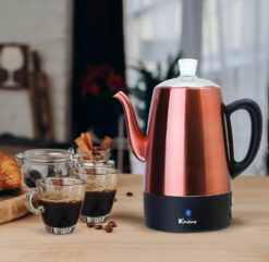 Euro Cuisine PER08 Electric Percolator Coffee Pot - 8 Cup Stainless Steel Coffee Pot Maker for Rich Brews, Coffee Percolator with Copper Finish (8 Cup) - 8