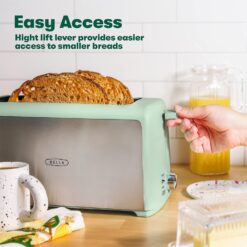 BELLA 4 Slice Toaster, Long Slot & Removable Crumb Tray, 7 Shading Options with Auto Shut Off, Cancel & Reheat Button, Toast Bread & Bagel, Stainless Steel & Sage - 5
