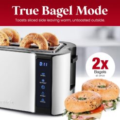Elite Gourmet ECT5322 Long Slot 4 Slice Toaster, Countdown Timer, Bagel Function 6 Toast Setting, Defrost, Cancel Function, Built-in Warming Rack, Extra Wide Slots for Bagels Waffles, Stainless Steel - 4