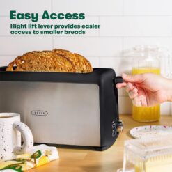 BELLA 4 Slice Toaster, Long Slot & Removable Crumb Tray, 7 Shading Options with Auto Shut Off, Cancel & Reheat Button, Toast Bread & Bagel, Stainless Steel & Black - 5