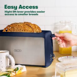 BELLA 4 Slice Toaster, Long Slot & Removable Crumb Tray, 7 Shading Options with Auto Shut Off, Cancel & Reheat Button, Toast Bread & Bagel, Stainless Steel & Blue - 5