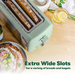 BELLA 4 Slice Toaster, Long Slot & Removable Crumb Tray, 7 Shading Options with Auto Shut Off, Cancel & Reheat Button, Toast Bread & Bagel, Stainless Steel & Sage - 3