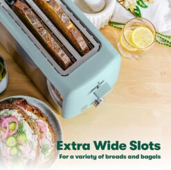 BELLA 4 Slice Toaster, Long Slot & Removable Crumb Tray, 7 Shading Options with Auto Shut Off, Cancel & Reheat Button, Toast Bread & Bagel, Stainless Steel & Aqua - 3