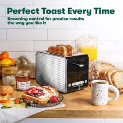 BELLA 2 Slice Toaster with Wide Slots, Touchscreen - Removable Crumb Tray, Adjustable Browning Control With Multiple Settings - Stainless Steel and Black - 2