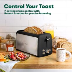 BELLA 4 Slice Toaster, Long Slot & Removable Crumb Tray, 7 Shading Options with Auto Shut Off, Cancel & Reheat Button, Toast Bread & Bagel, Stainless Steel & Black - 4